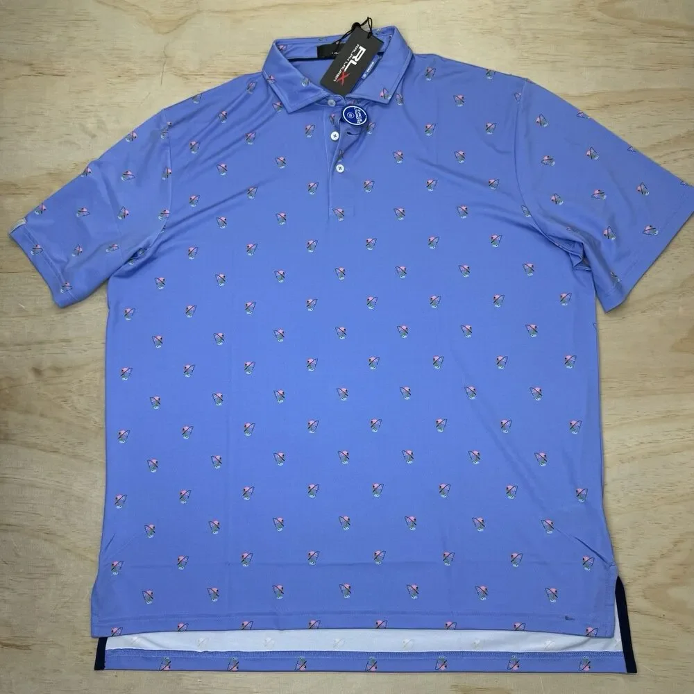NEW RLX Ralph Lauren Printed Lightweight Airflow Jersey Flamingo Golf Polo XL